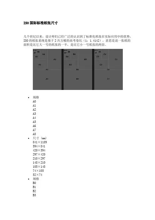 ISO国际标准纸张尺寸