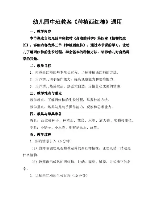幼儿园中班教案《种植西红柿》通用