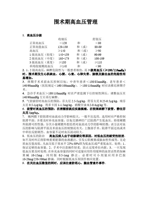 围术期高血压的管理