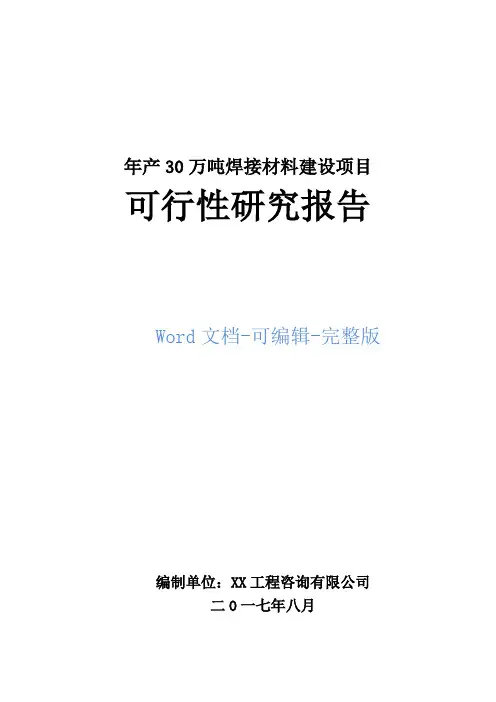 年产30万吨焊接材料建设项目可行性研究报告