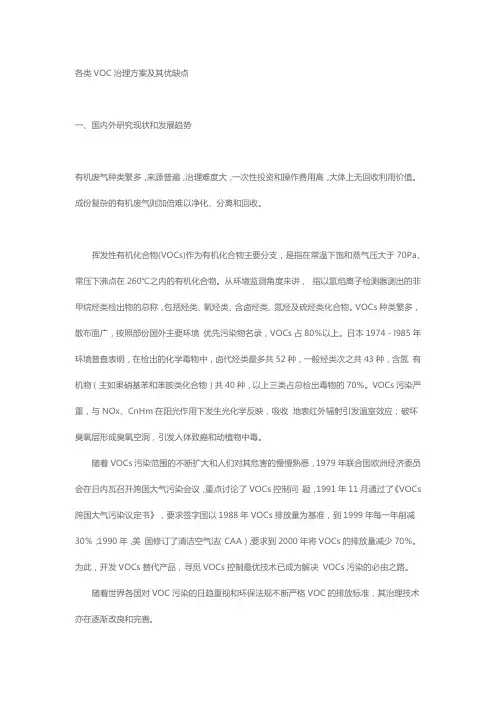 各类voc处置方案优缺点