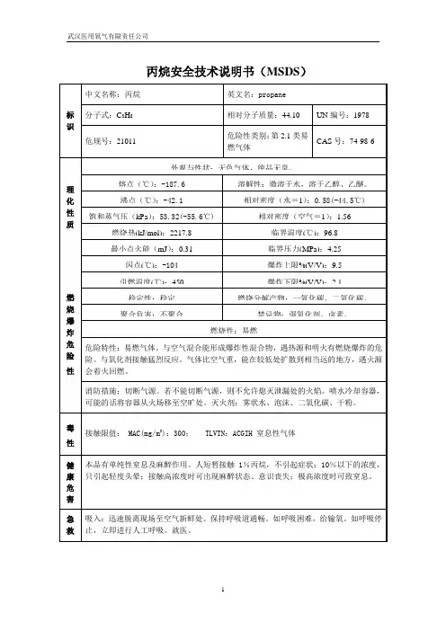 丙烷安全技术说明书(MSDS)