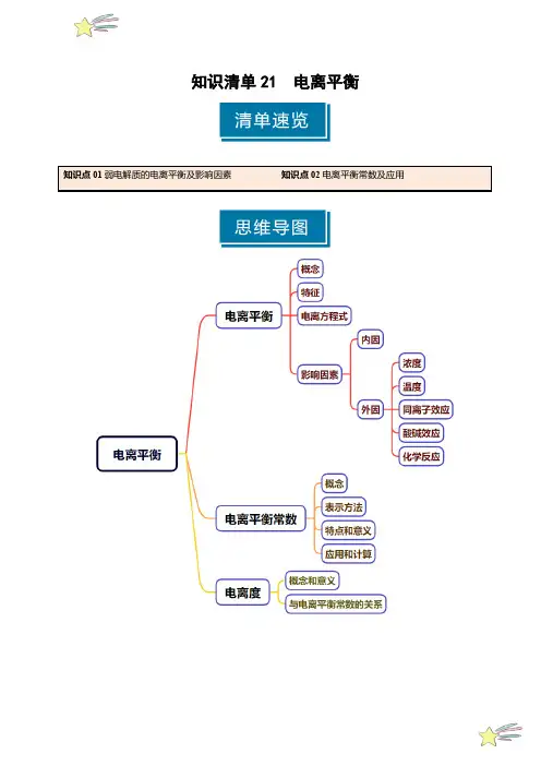知识清单21电离平衡-2025年高考化学一轮复习知识清单(新高考专用)(学生版)