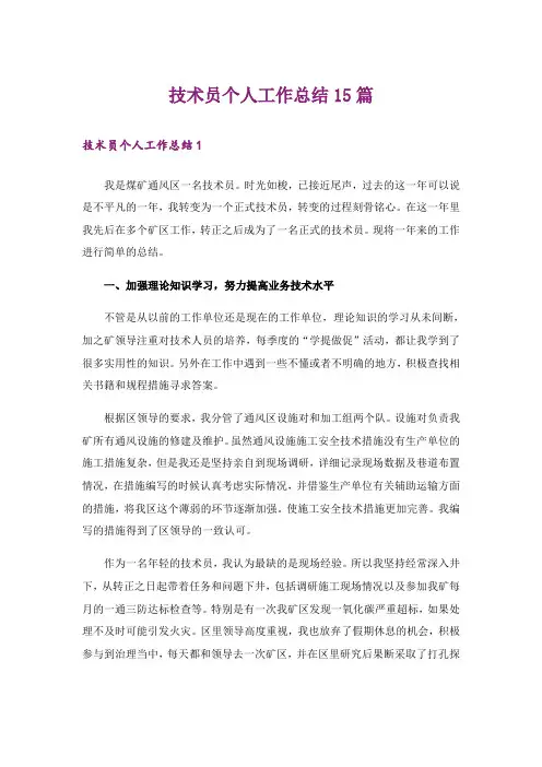 技术员个人工作总结15篇