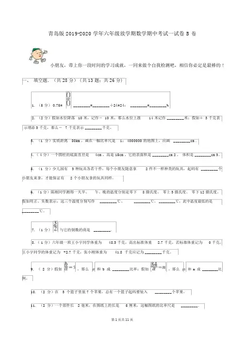 青岛版2019-2020学年六年级下学期数学期中考试试卷B卷