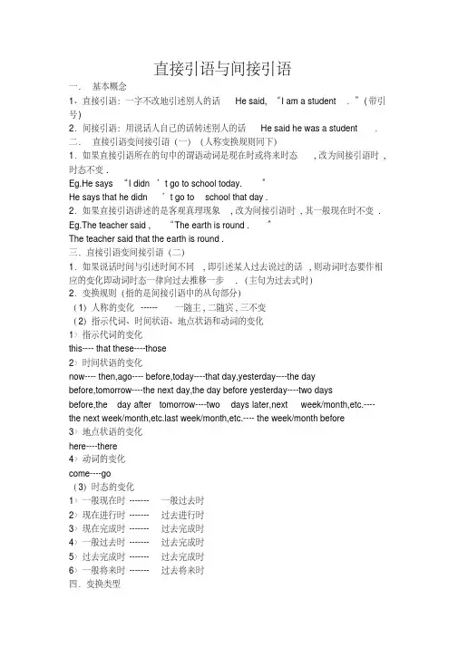 高中英语语法直接引语和间接引语含练习题