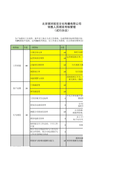 文化传媒公司运营总监 绩效考核指标 (自动保存的)