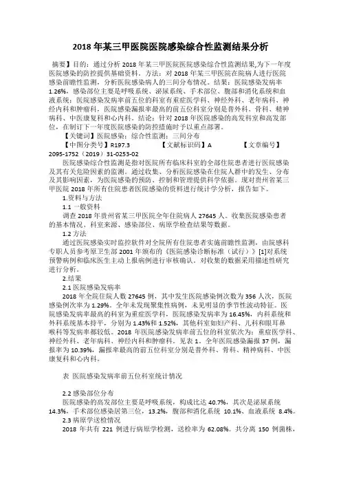 2018年某三甲医院医院感染综合性监测结果分析