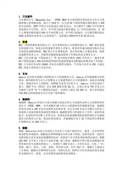 500强人力资源公司大全