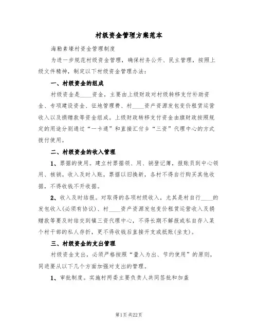 村级资金管理方案范本(四篇)