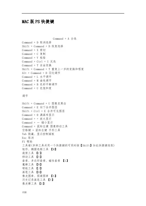 MAC版PS快捷键