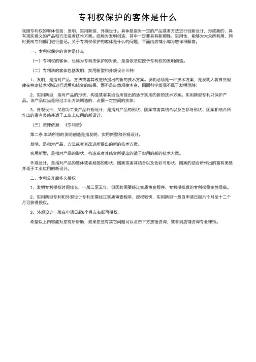 专利权保护的客体是什么