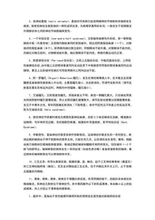 神经病学名词解释整理