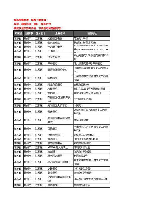 新版江苏省扬州市江都区厨卫电器企业公司商家户名录单联系方式地址大全180家
