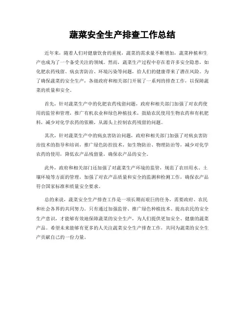 蔬菜安全生产排查工作总结