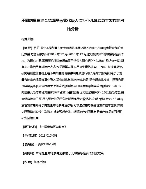 不同剂量布地奈德混悬液雾化吸入治疗小儿哮喘急性发作的对比分析