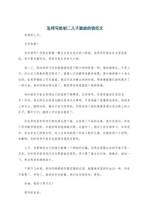 怎样写给初二儿子鼓励的信范文
