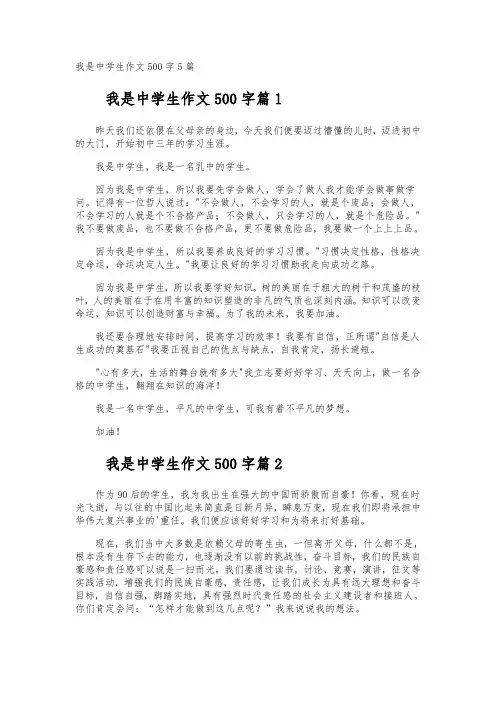 我是中学生作文500字