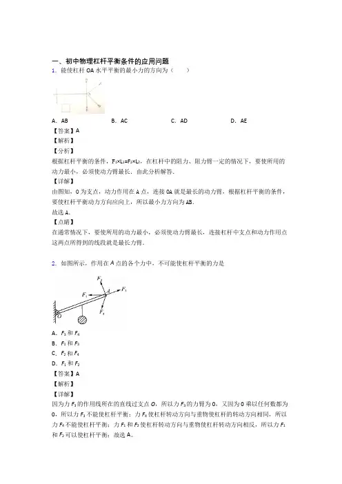 物理杠杆平衡的专项培优练习题含答案