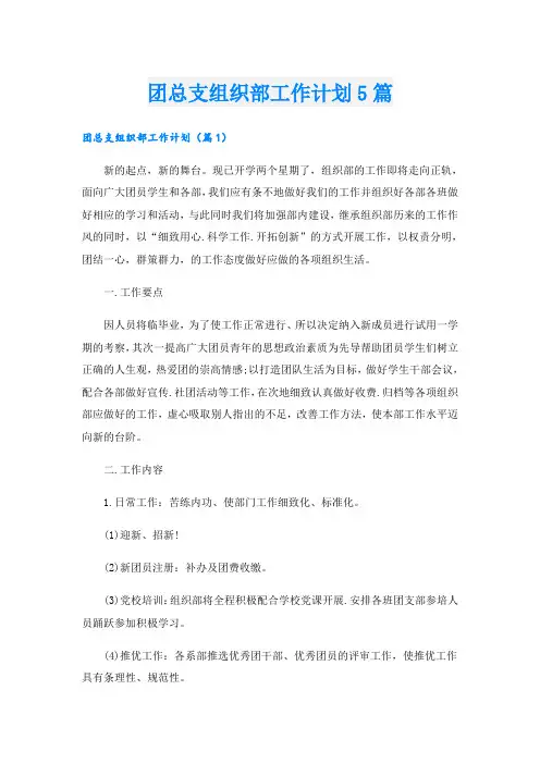 团总支组织部工作计划5篇
