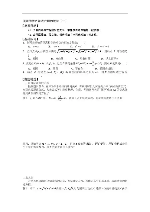 【2020届】高考数学圆锥曲线专题复习：圆锥曲线之轨迹方程的求法