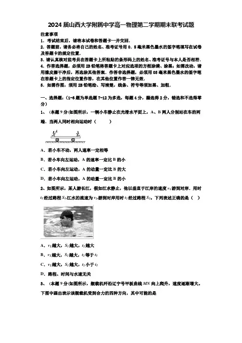 2024届山西大学附属中学高一物理第二学期期末联考试题含解析