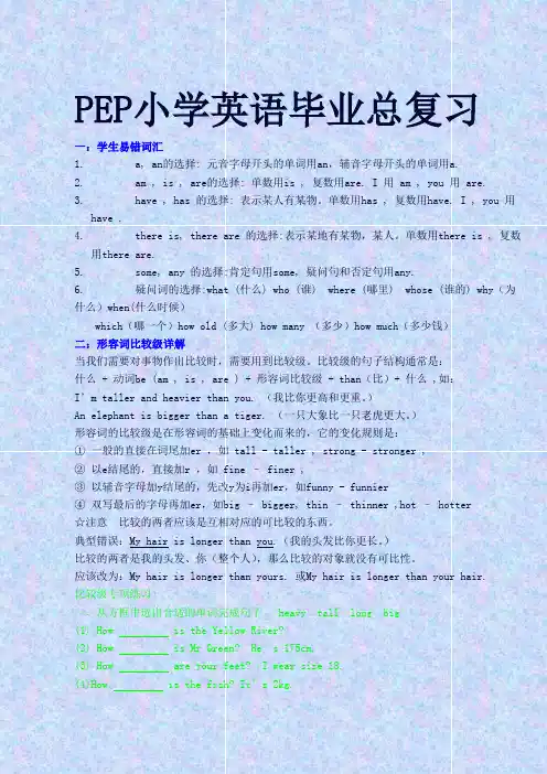 人教版PEP小学英语毕业总复习