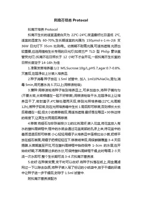 拟南芥培养Protocol