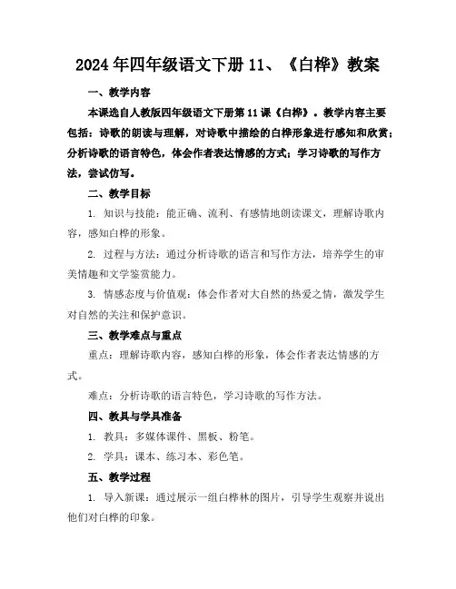 2024年四年级语文下册11、《白桦》教案