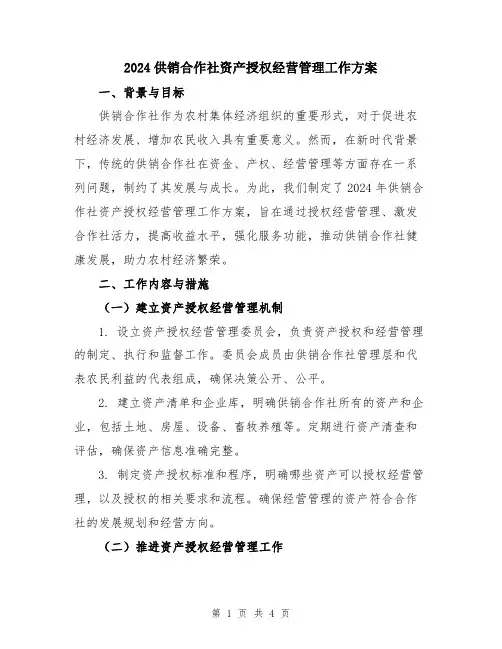 2024供销合作社资产授权经营管理工作方案