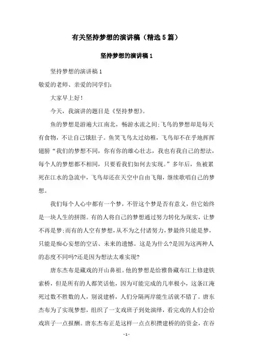 有关坚持梦想的演讲稿(精选5篇)