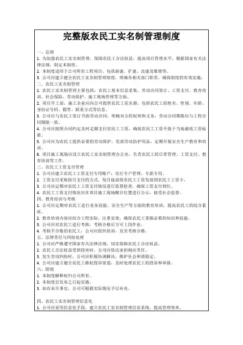 完整版农民工实名制管理制度