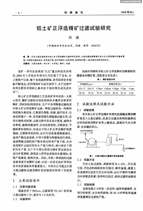 铝土矿正浮选精矿过滤试验研究