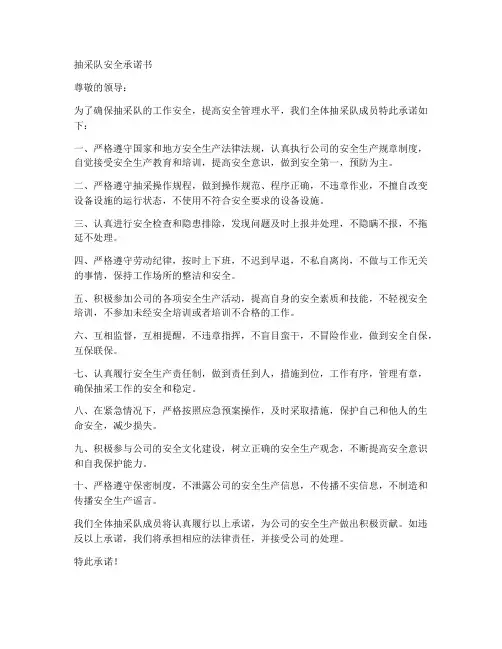 抽采队安全承诺书