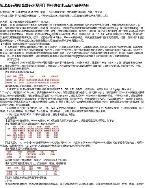 氟比洛芬酯复合舒芬太尼用于骨科患者术后自控静脉镇痛