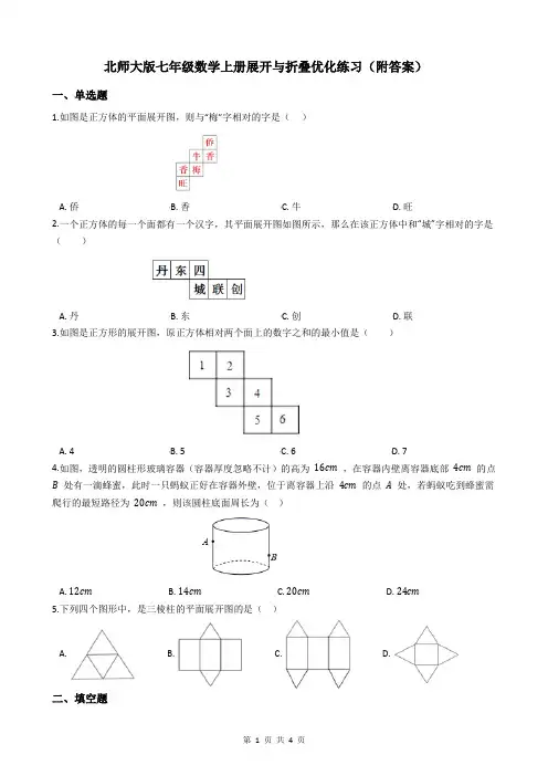 北师大版七年级数学上册展开与折叠优化练习(附答案)