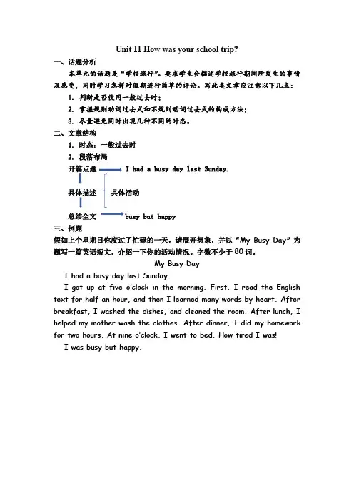 七年级英语下Unit 11 How was your school trip作文