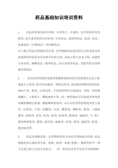 药品基础知识培训资料