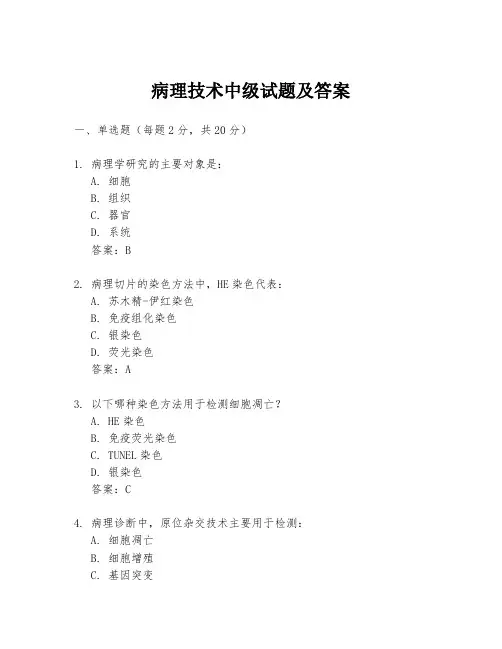 病理技术中级试题及答案