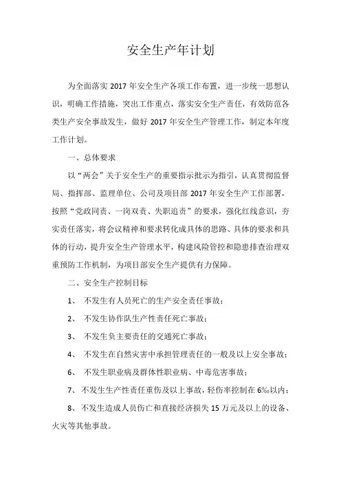 2017年安全生产工作年计划