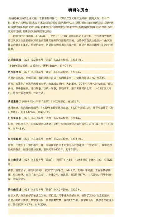 明朝年历表——精选推荐