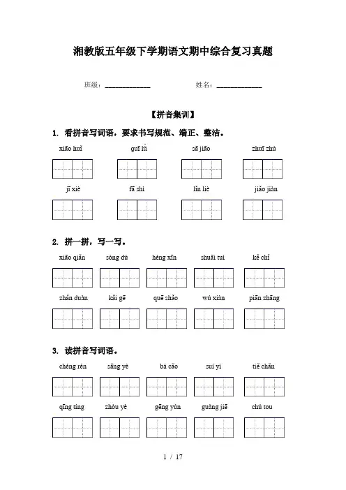 湘教版五年级下学期语文期中综合复习真题