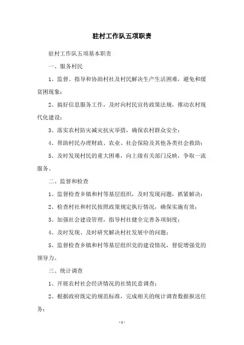 驻村工作队五项职责