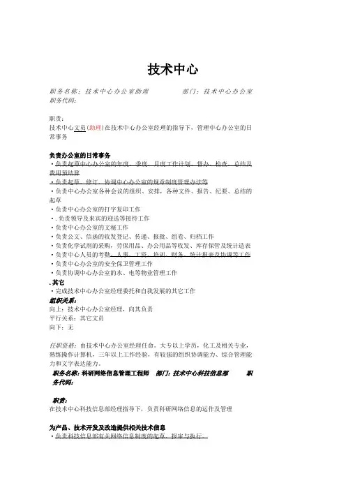 部门内各职务及职务描述