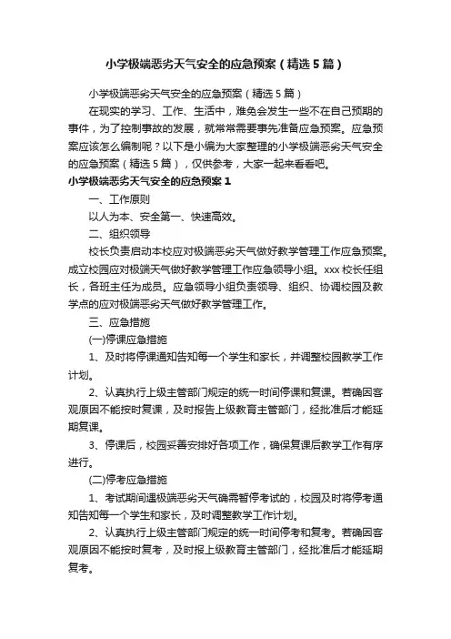 小学极端恶劣天气安全的应急预案（精选5篇）
