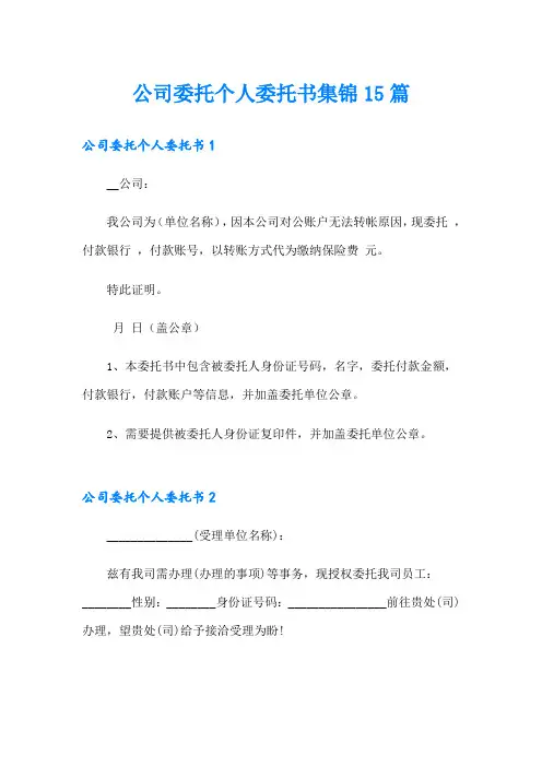 公司委托个人委托书集锦15篇