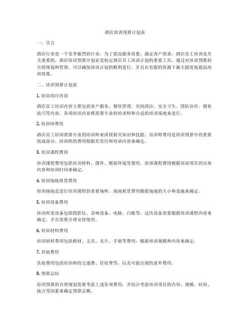 酒店培训预算计划表