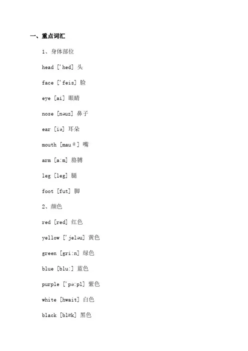 二年级英语重要知识点整理