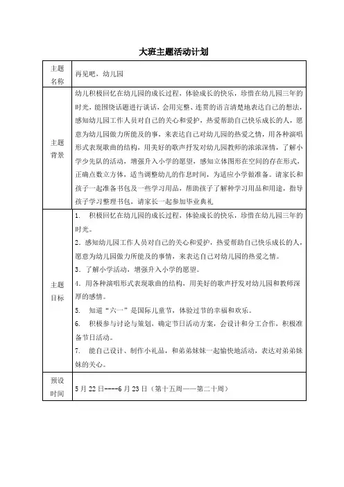 主题六：《再见吧,幼儿园》计划、小结