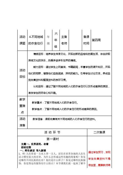 第二单元 4.不同地域的衣食住行